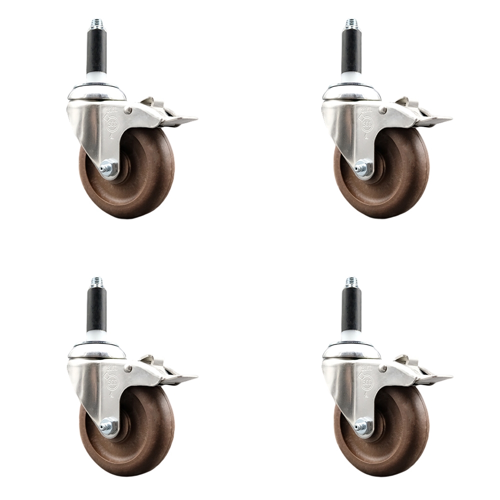 High Temperature Glass Filled Nylon Swivel Stem Caster with 4 in. Caster Wheel, 0.75 in. Expanding Stem - 316 Stainless Steel Caster - Set of 4