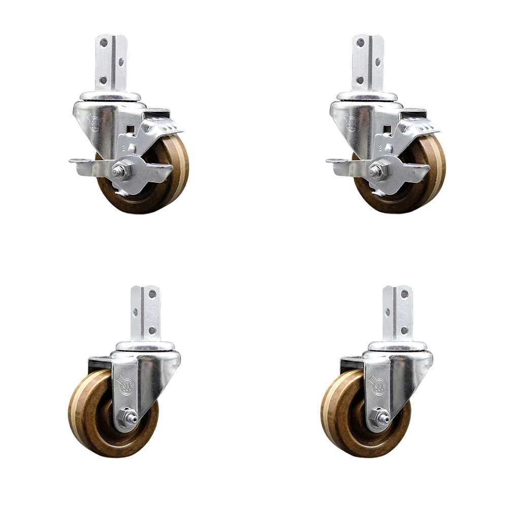 Swivel Square Stem Caster with 3 x 1.25 in. Brown High Temperature Phenolic Wheel, 0.75 x 2 in. Square Stem - Set of 4
