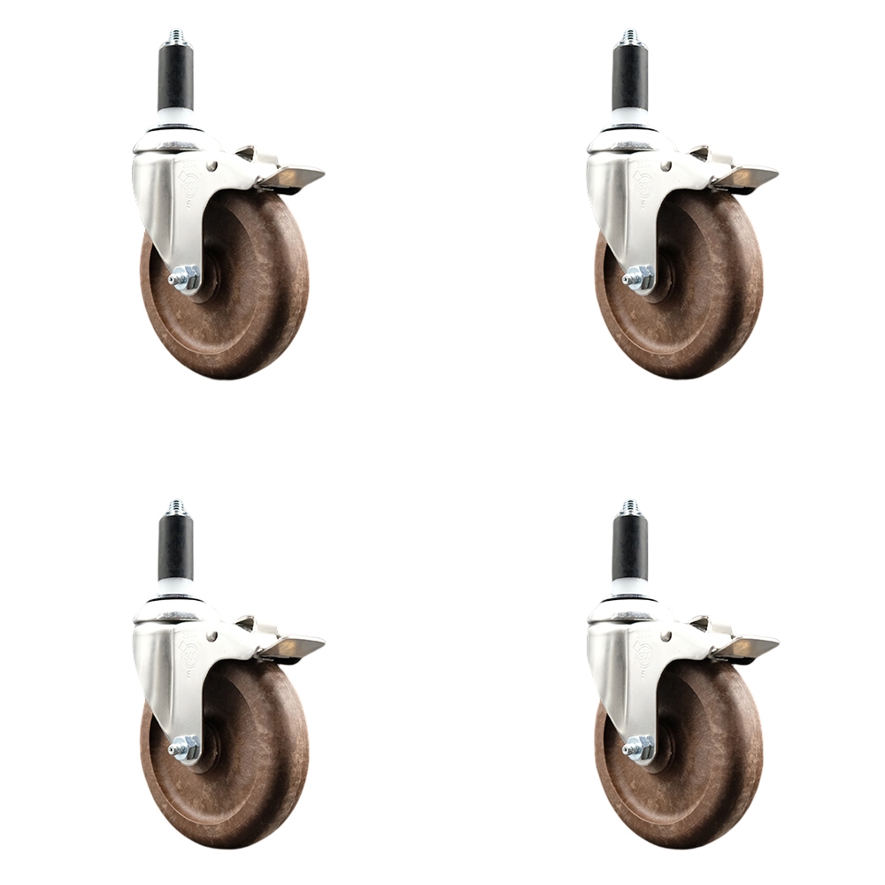 High Temperature Glass Filled Nylon Swivel Stem Caster with 5 in. Caster Wheel, 1.25 in. Expanding Stem - 316 Stainless Steel Caster - Set of 4