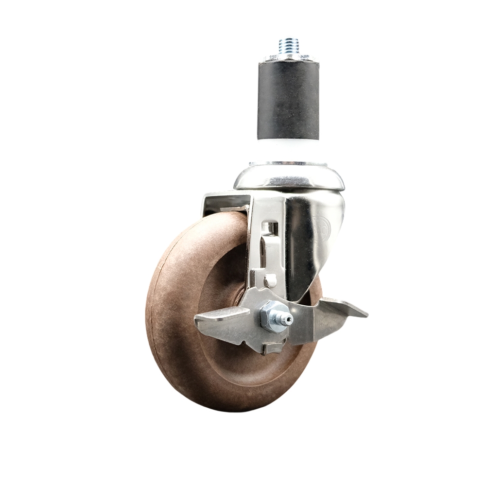 High Temperature Glass Filled Nylon Swivel Stem Caster with 4 in. Brown Caster Wheel & Top Lock Brake, 1.75 in. Expanding Stem