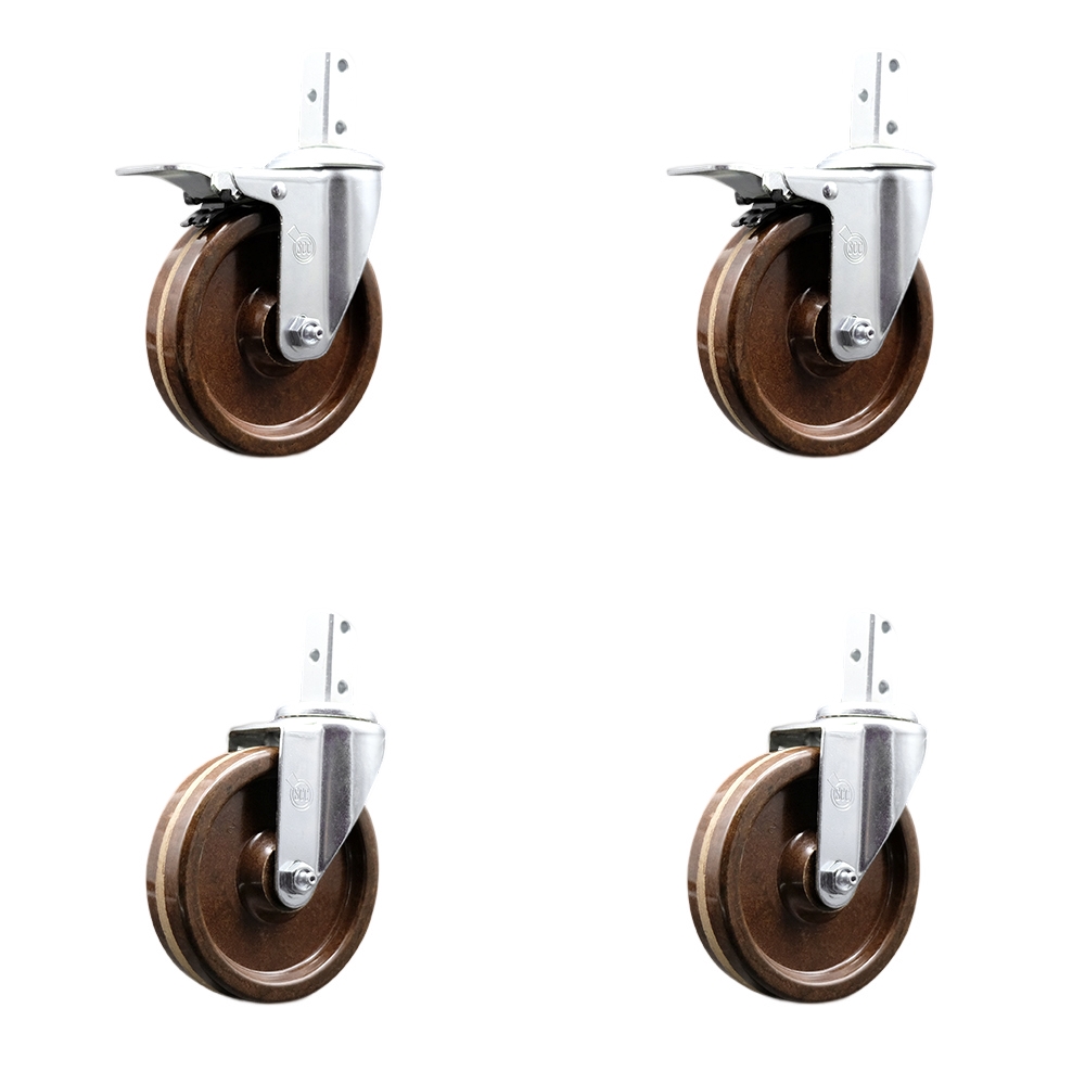 Swivel Square Stem Caster with 5 x 1.25 in. Brown High Temperature Phenolic Wheel, 0.75 x 2 in. Square Stem - Set of 4