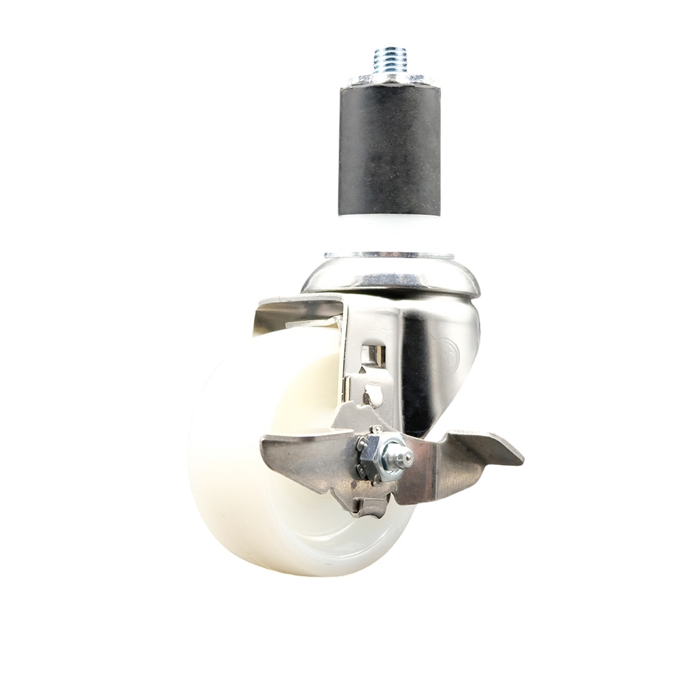 Nylon Swivel Stem Caster with 3 in. White Caster Wheel & Top Lock Brake, 1.75 in. Expanding Stem - 316 Stainless Steel Caster