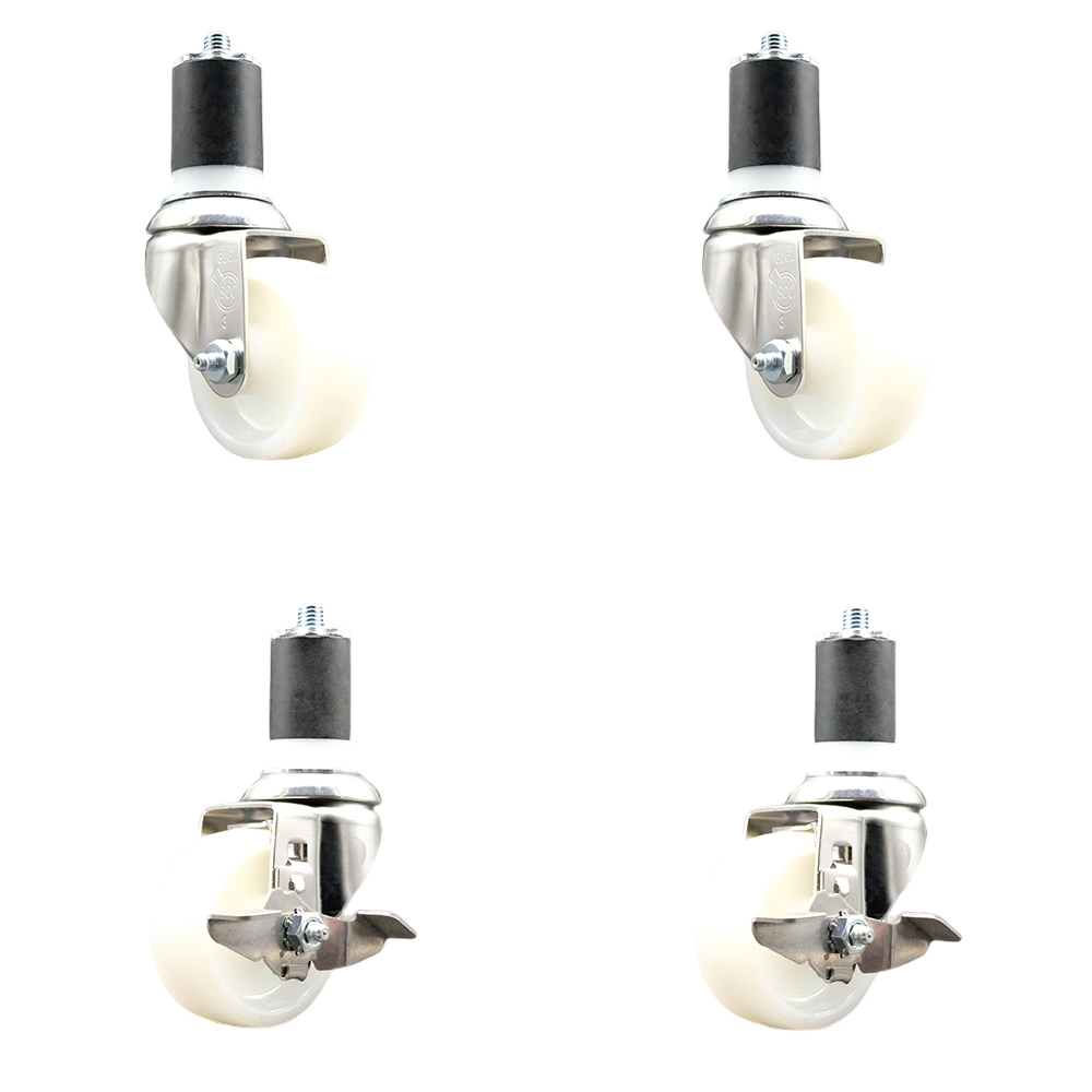 Nylon Swivel Stem Caster with 3 in. Caster Wheels, 1.87 in. Expanding Stems - 316 Stainless Steel Casters - Set of 4