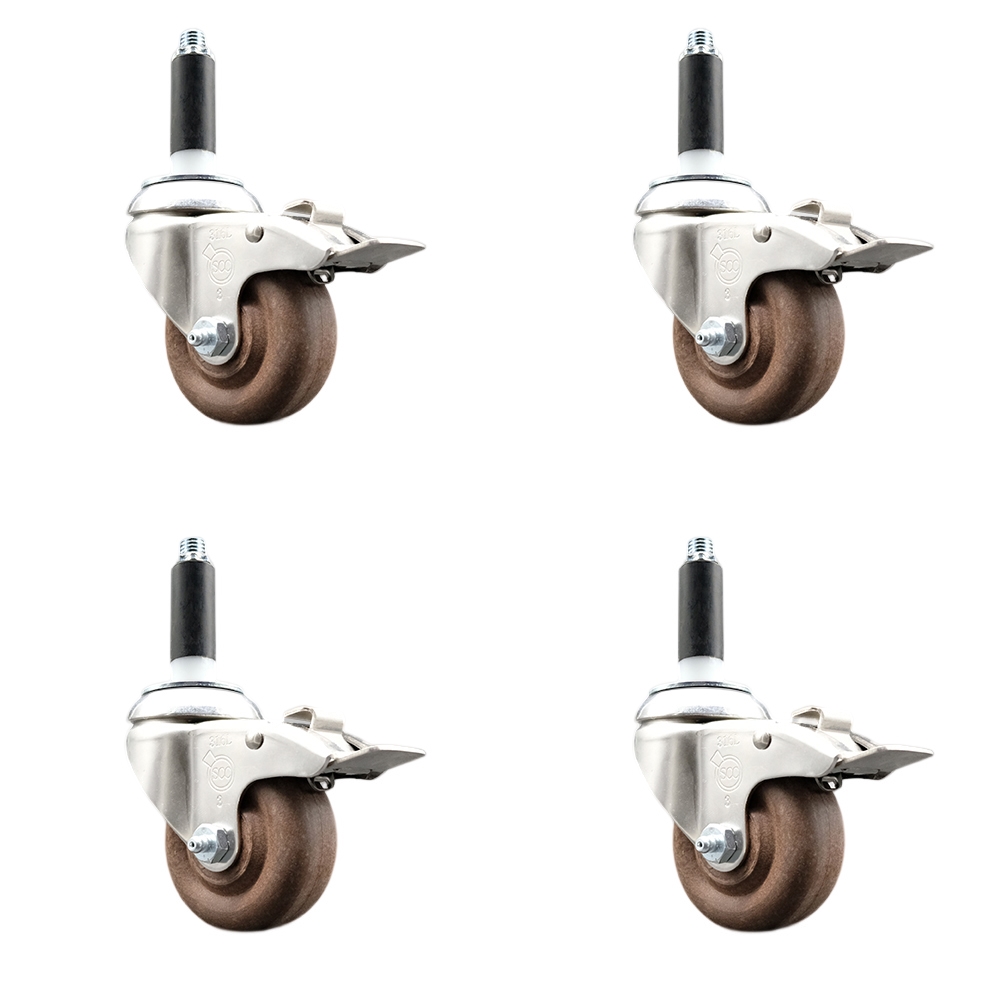 High Temperature Glass Filled Nylon Swivel Stem Caster with 3 in. Caster Wheel, 0.87 in. Expanding Stem - 316 Stainless Steel Caster - Set of 4
