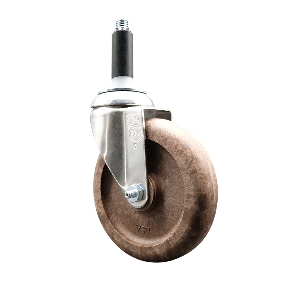 High Temperature Glass Filled Nylon Swivel Stem Caster with 5 in. Brown Caster Wheel, 0.87 in. Expanding Stem - 316 Stainless Steel Caster