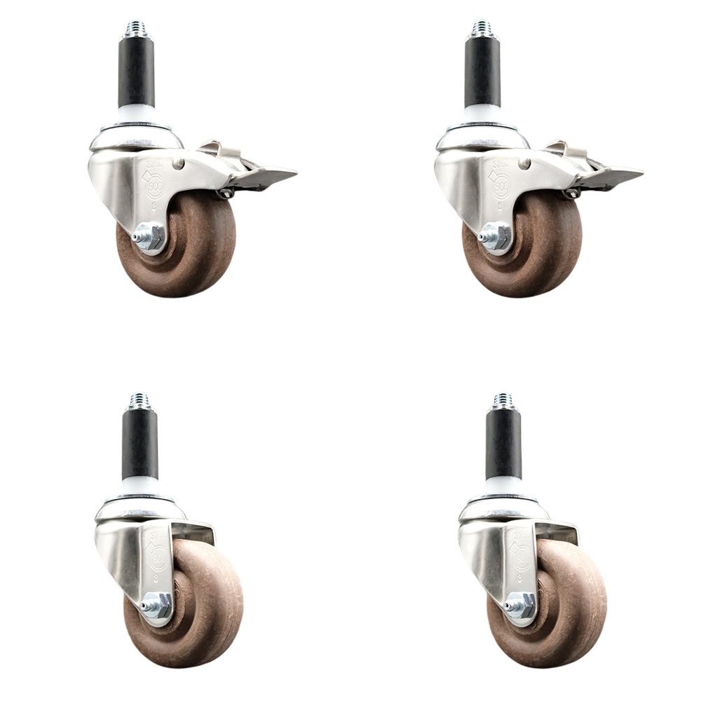 High Temperature Glass Filled Nylon Swivel Stem Caster with 3 in. Caster Wheel, 1 in. Expanding Stems - 316 Stainless Steel Casters - Set of 4