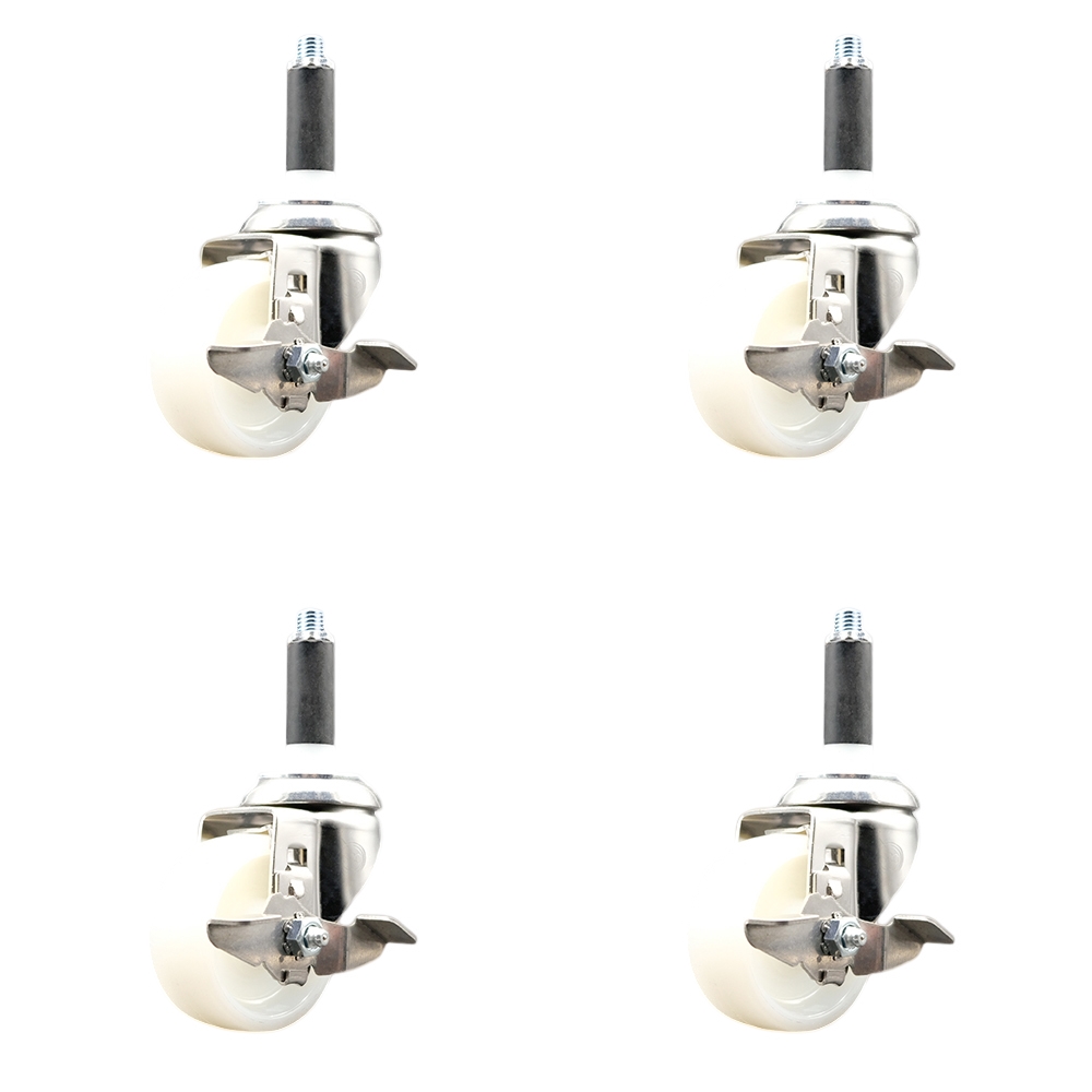 Nylon Swivel Stem Caster with 3 in. Caster Wheels, 0.87 in. Expanding Stems - 316 Stainless Steel Casters - Set of 4