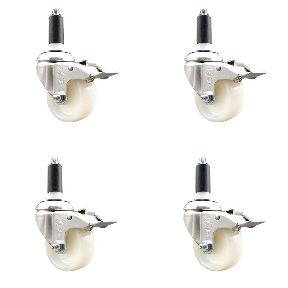 SCC-SS316TTLEX20S314-NYS-1-4 Nylon Swivel Stem Caster with 3 in. Caster Wheels, 1 in. Expanding Stems - 316 Stainless Steel Casters - Set of 4