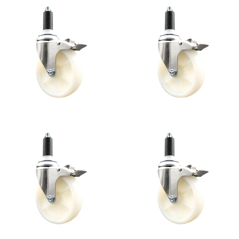 SCC-SS316TTLEX20S514-NYS-1-4 Nylon Swivel Stem Caster with 5 in. Caster Wheels, 1 in. Expanding Stems - 316 Stainless Steel Casters - Set of 4