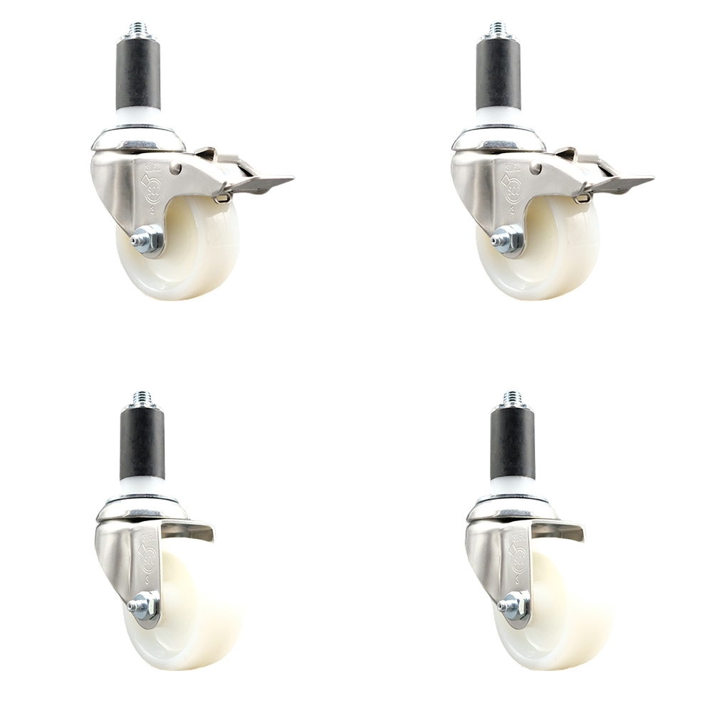 Nylon Swivel Stem Caster with 3 in. Caster Wheels, 1.38 in. Expanding Stem - 316 Stainless Steel Casters - Set of 4