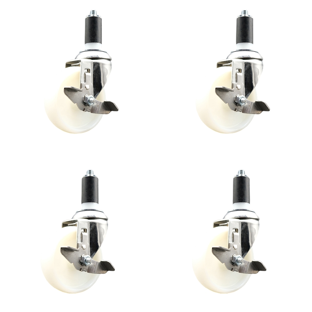 Nylon Swivel Stem Caster with 4 in. Caster Wheels, 1.38 in. Expanding Stems - 316 Stainless Steel Casters - Set of 4