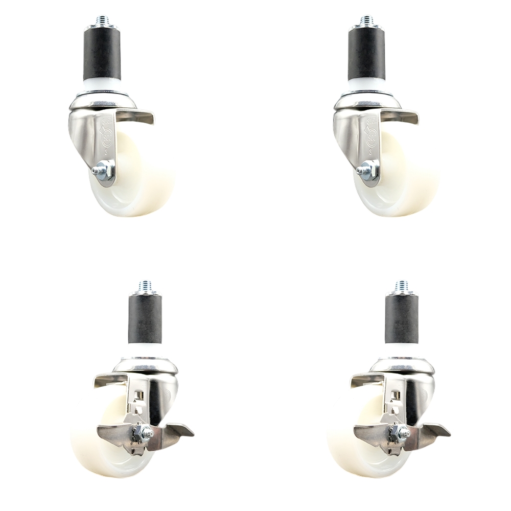 Nylon Swivel Stem Caster with 3 in. Caster Wheels, 1.63 in. Expanding Stems - 316 Stainless Steel Casters - Set of 4