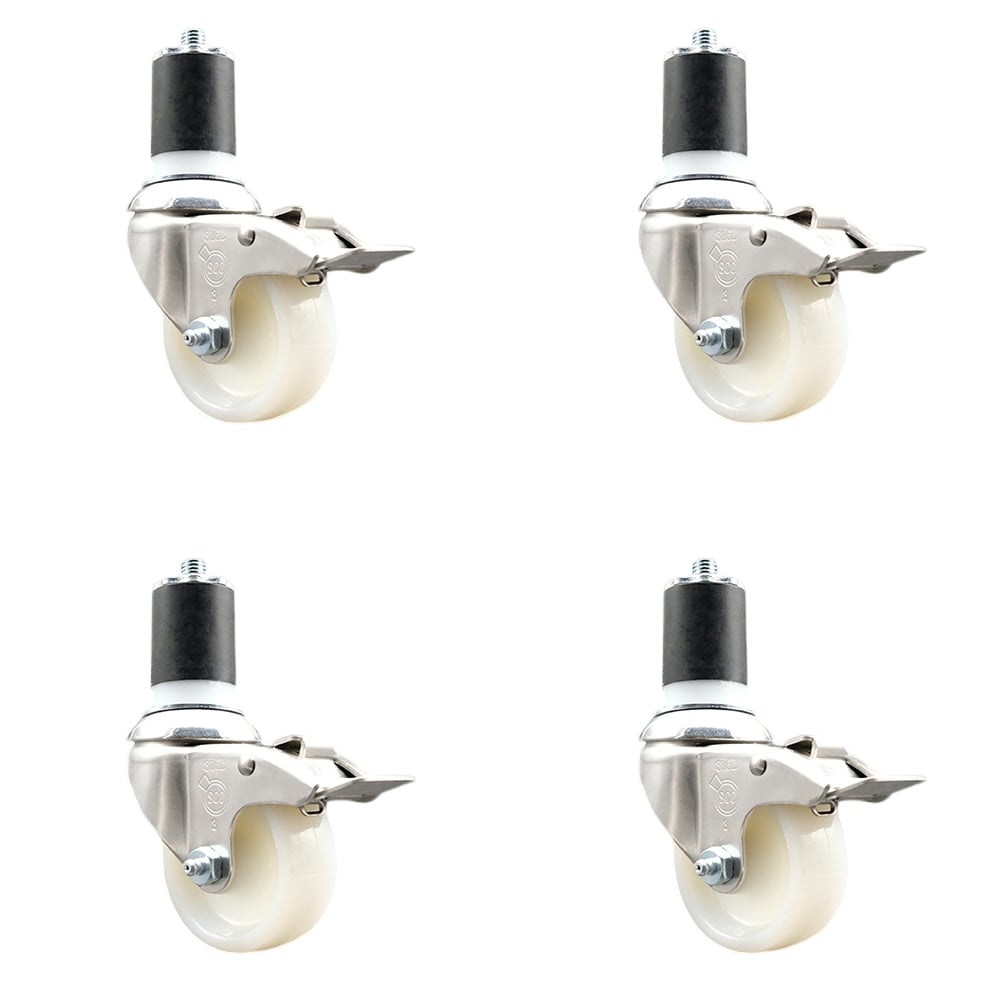 Nylon Swivel Stem Caster with 3 in. Caster Wheels, 1.87 in. Expanding Stems - 316 Stainless Steel Casters - Set of 4