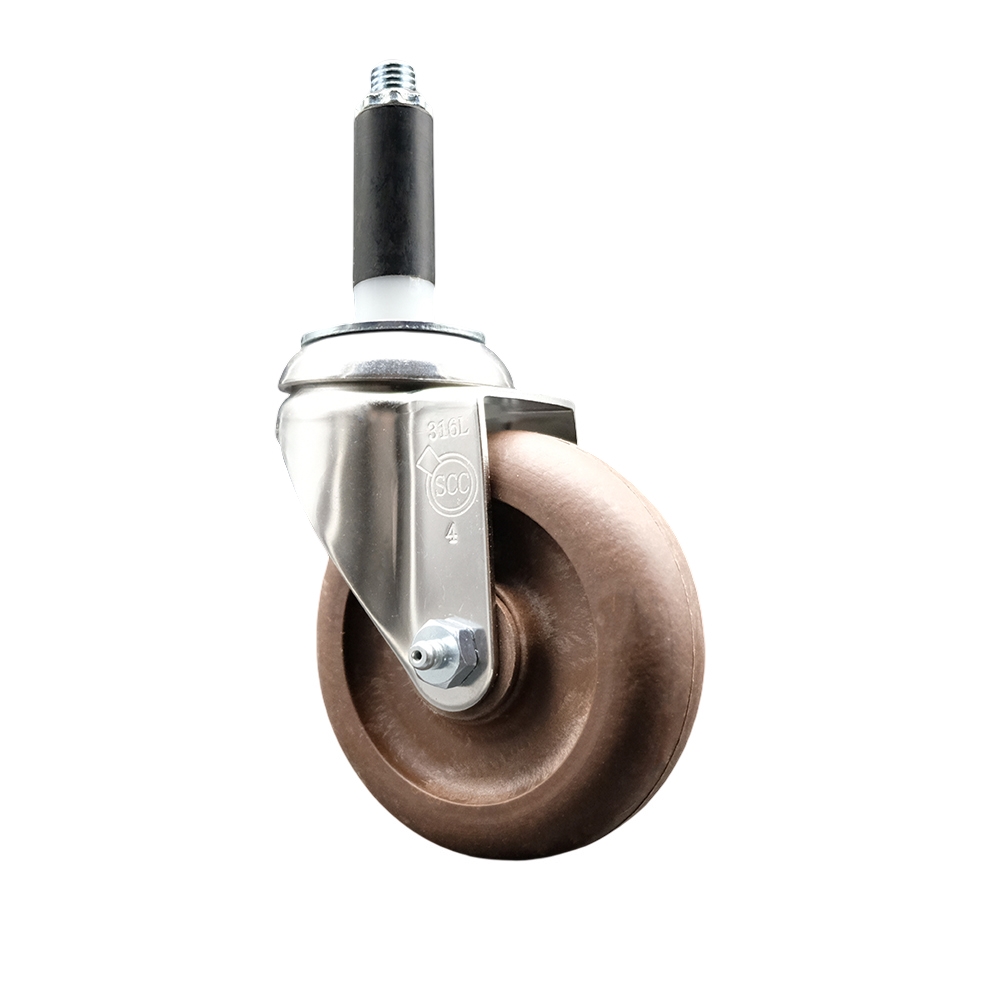 High Temperature Glass Filled Nylon Swivel Stem Caster with 4 in. Brown Caster Wheel, 0.87 in. Expanding Stem - 316 Stainless Steel Caster