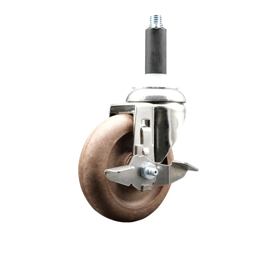 High Temperature Glass Filled Nylon Swivel Stem Caster with 4 in. Brown Caster Wheel & Top Lock Brake, 0.87 in. Expanding Stem