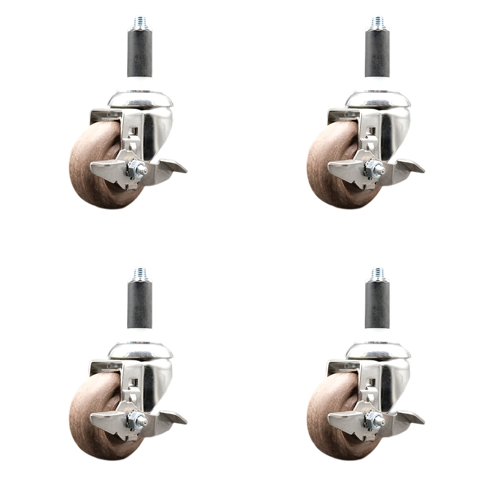 High Temperature Glass Filled Nylon Swivel Stem Caster with 3 in. Caster Wheel, 1 in. Expanding Stems - 316 Stainless Steel Casters - Set of 4