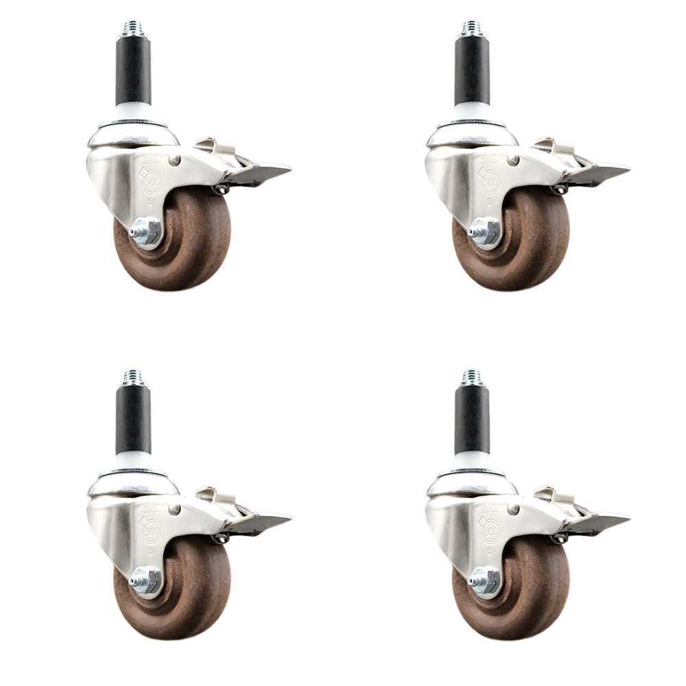 High Temperature Glass Filled Nylon Swivel Stem Caster with 3 in. Caster Wheel, 1 in. Expanding Stem - 316 Stainless Steel Caster - Set of 4