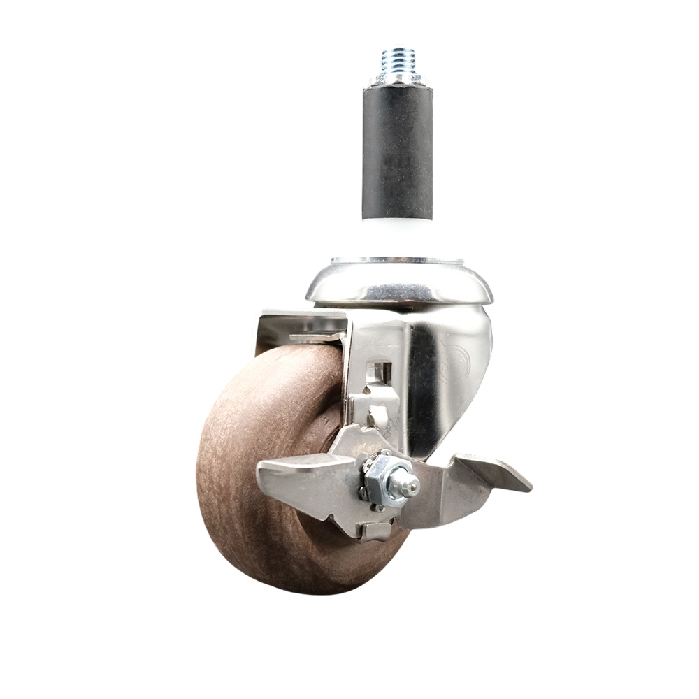 High Temperature Glass Filled Nylon Swivel Stem Caster with 3.5 in. Brown Caster Wheel & Top Lock Brake, 1 in. Expanding Stem