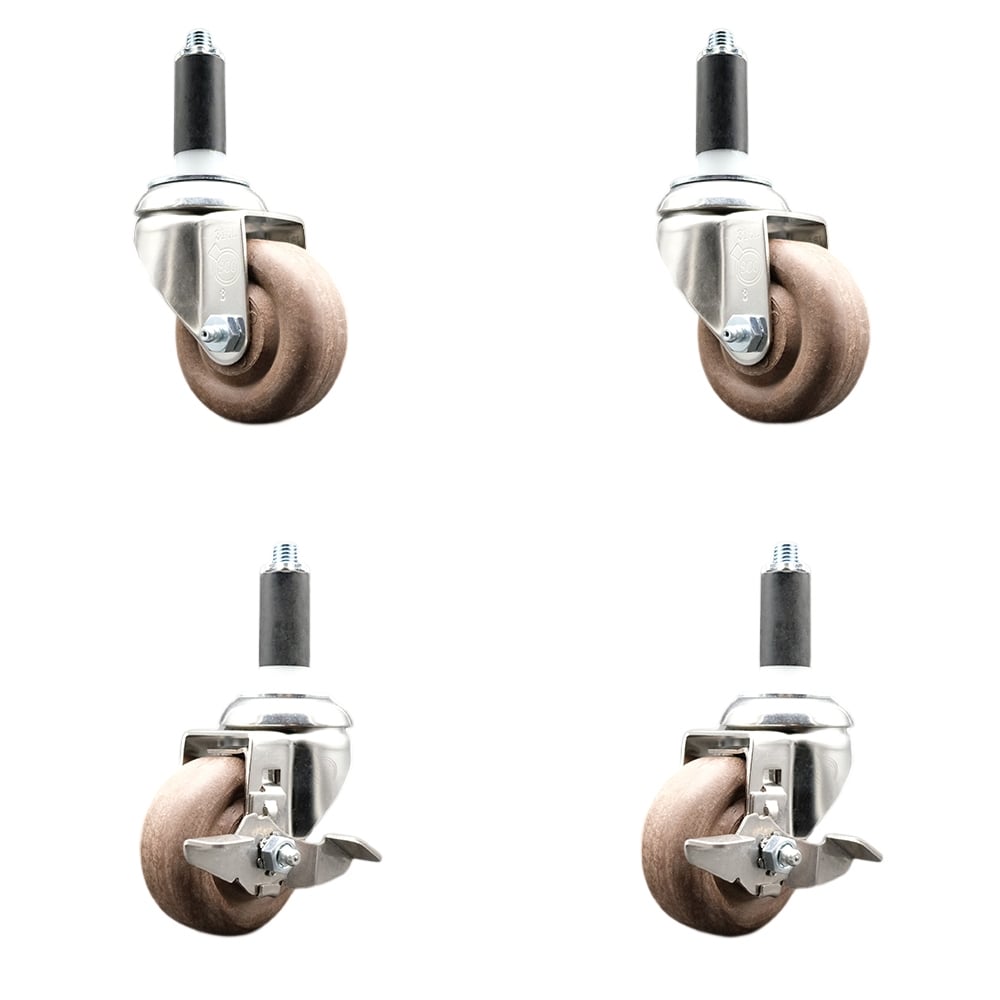 High Temperature Glass Filled Nylon Swivel Stem Caster with 3 in. Caster Wheel, 1.13 in. Expanding Stems - 316 Stainless Steel Caster - Set of 4