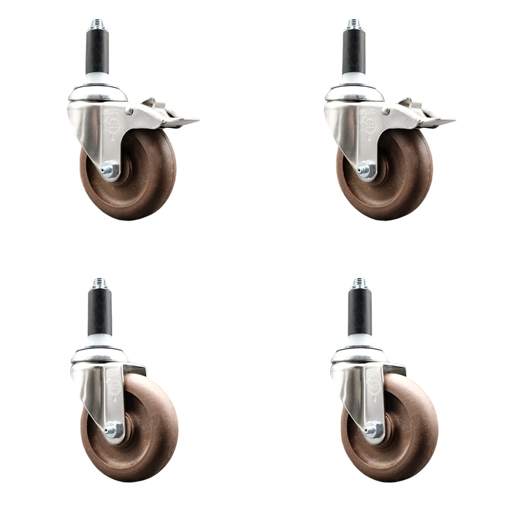 High Temperature Glass Filled Nylon Swivel Stem Caster with 4 in. Caster Wheel, 1.13 in. Expanding Stem - 316 Stainless Steel Caster - Set of 4