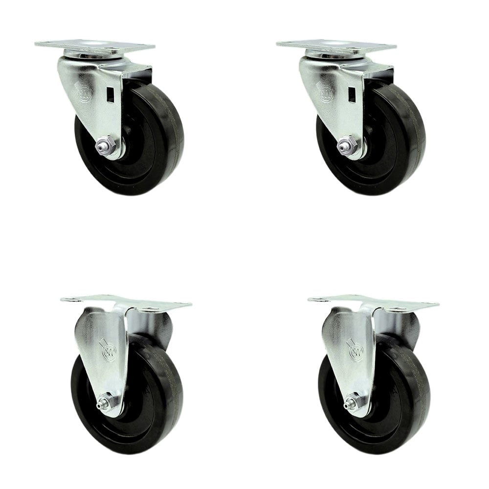SCC-20S414-PHR-TP3-2-R-2 Swivel Caster with 2 Rigid Casters 4 in. Phenolic Wheel with Roller Bearing 4 x 4.5 in. Overall Top Plate - Set of 4