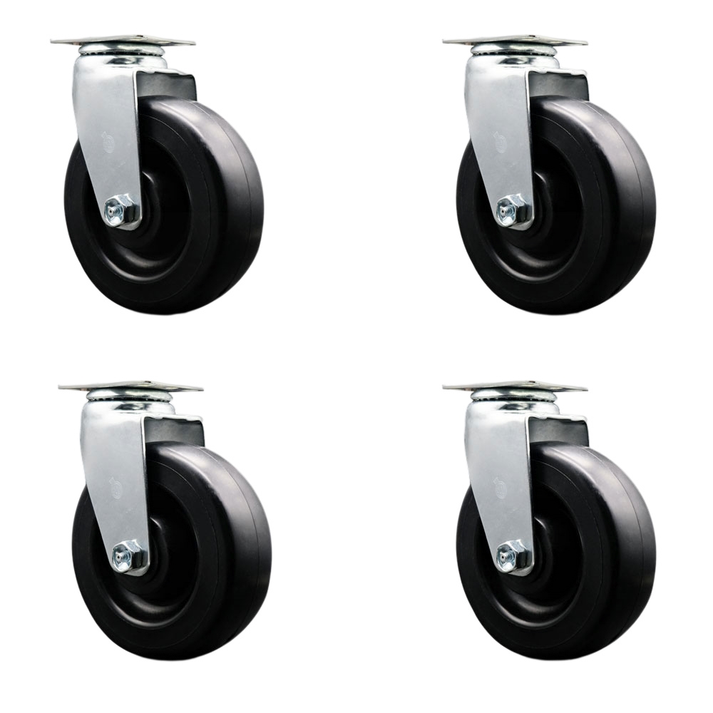 SCC-20S620-POB-4 Swivel Top Plate Caster Set Black 6 in. by 2 in. Polyolefin Wheel Ball Bearing