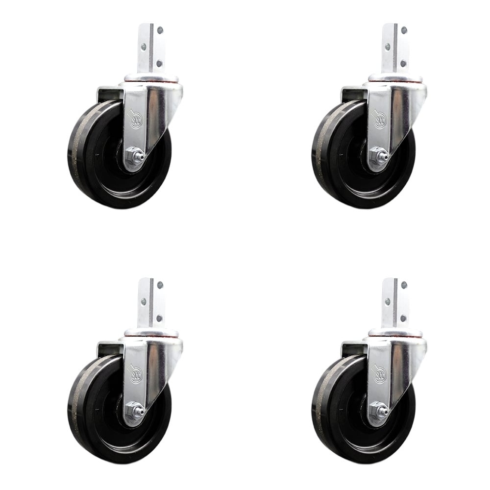 Swivel Square Stem Caster with 4 x 1.25 in. Black Phenolic Wheel, 0.75 x 2 in. Square Stem with 3 0.26 in. Diameter Mounting Holes - Set of 4