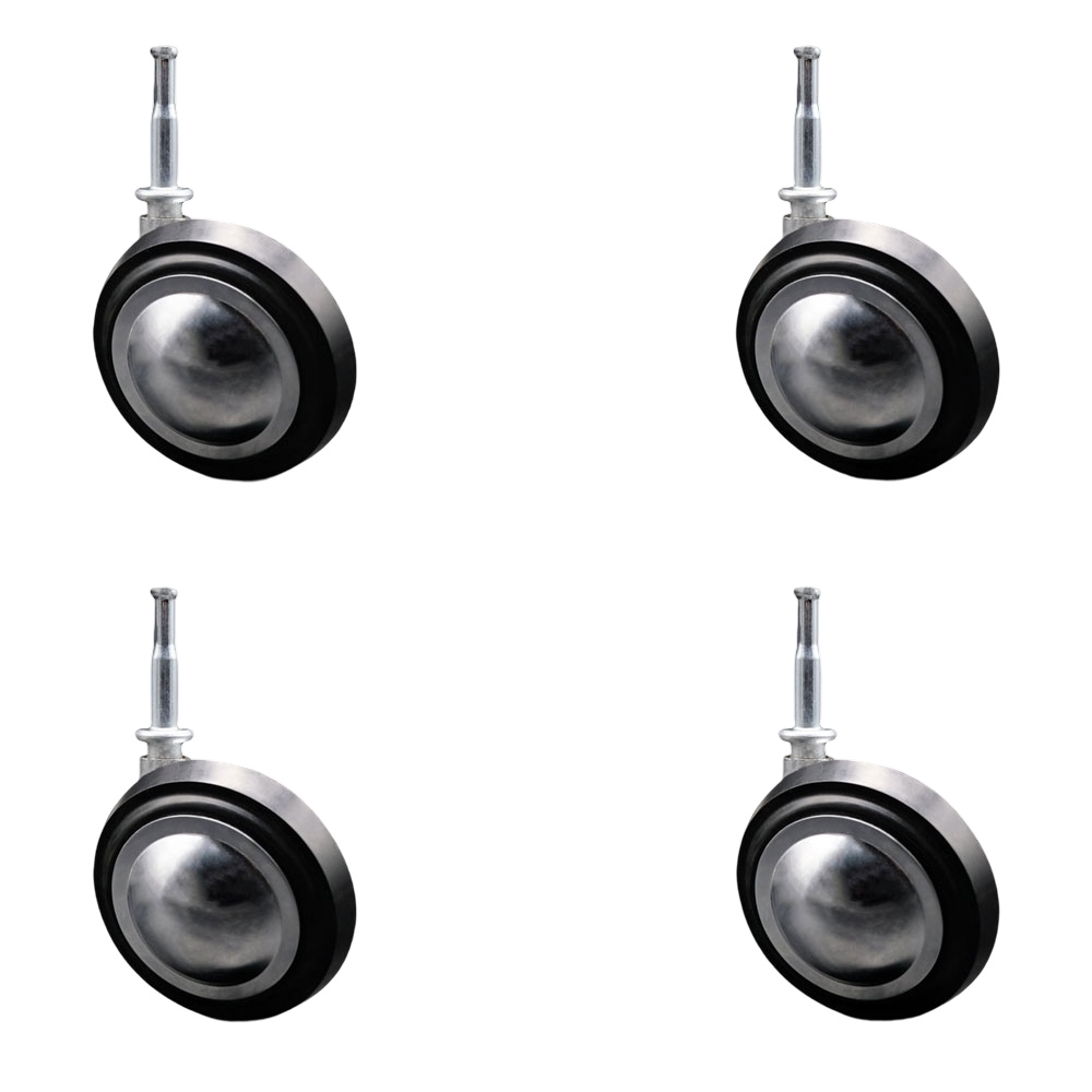 3 in. Swivel Metal with Soft Rubber Tread Ball Caster Wheels for Furniture Bright Chrome Finish Stem Casters with 0.31 Grip Neck Stem - Set of 4