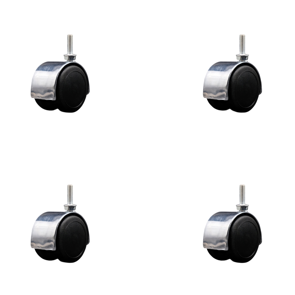 SCC-TS02S50D-NYU-BC-5161810-4 2 in. Floor Safe Office Chair Wheels Bright Chrome Metal Hooded Twin Wheel 0.31 in. 18 TPI x 1 in. Threaded - Set of 4