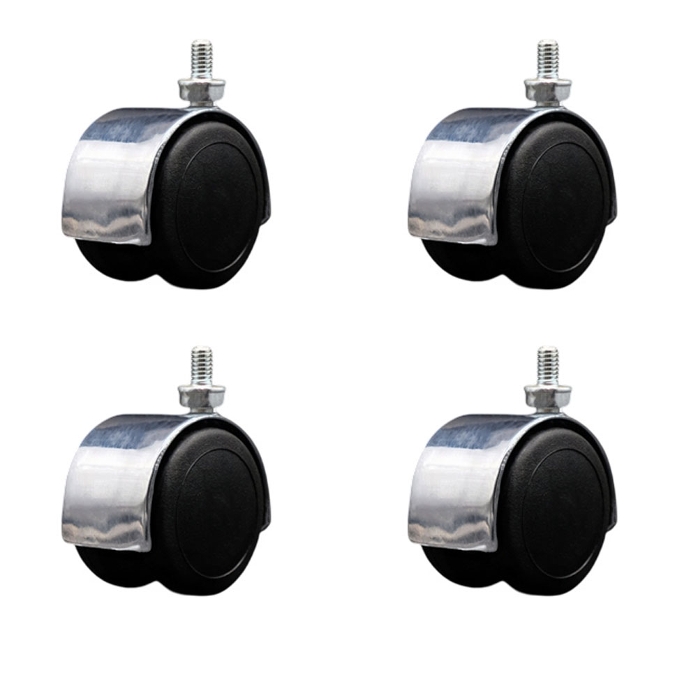 2 in. Floor Safe Office Chair Wheels Bright Chrome Metal Hooded Twin Wheel 0.31 in. 18 TPI x 0.5 in. Threaded - Set of 4