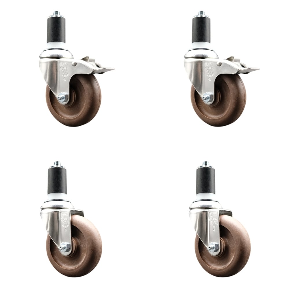 High Temperature Glass Filled Nylon Swivel Stem Caster with 4 in. Caster Wheel, 1.63 in. Expanding Stem - 316 Stainless Steel Caster - Set of 4