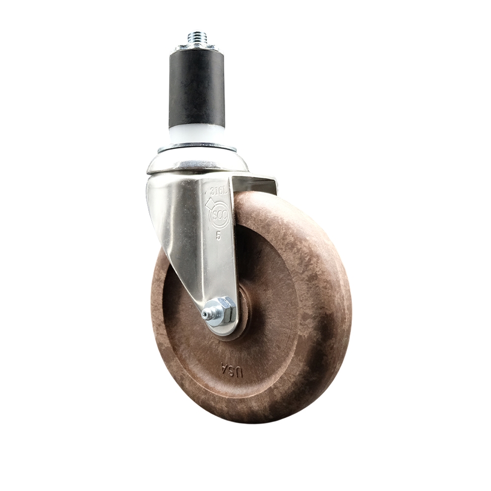 High Temperature Glass Filled Nylon Swivel Stem Caster with 5 in. Brown Caster Wheel, 1.63 in. Expanding Stem - 316 Stainless Steel Caster