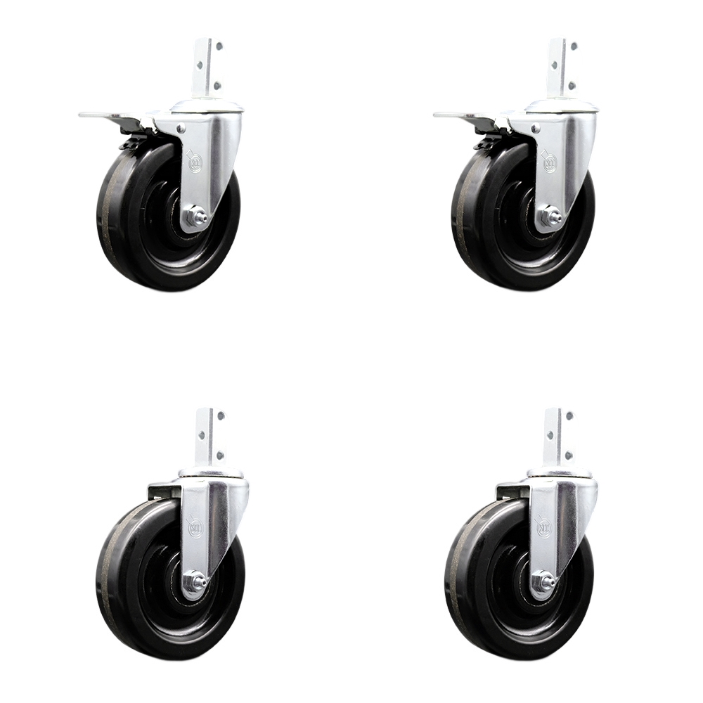 Swivel Square Stem Caster with 5 x 1.25 in. Black Phenolic Wheel, 0.87 x 2 in. Square Stem with 3 0.26 in. Diameter Mounting Holes - Set of 4