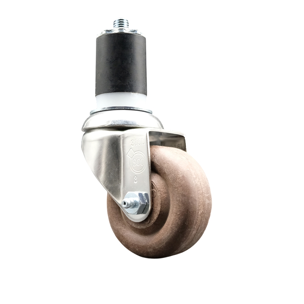 High Temperature Glass Filled Nylon Swivel Stem Caster with 3.5 in. Brown Caster Wheel, 1.87 in. Expanding Stem - 316 Stainless Steel Caster