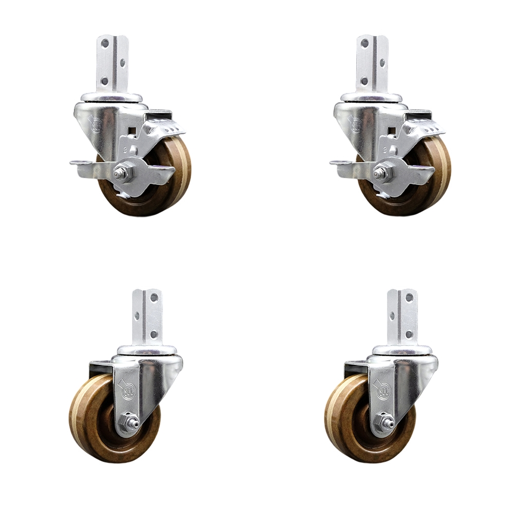 Swivel Square Stem Caster with 3 x 1.25 in. Brown High Temperature Phenolic Wheel, 0.87 x 2 in. Square Stem - Set of 4