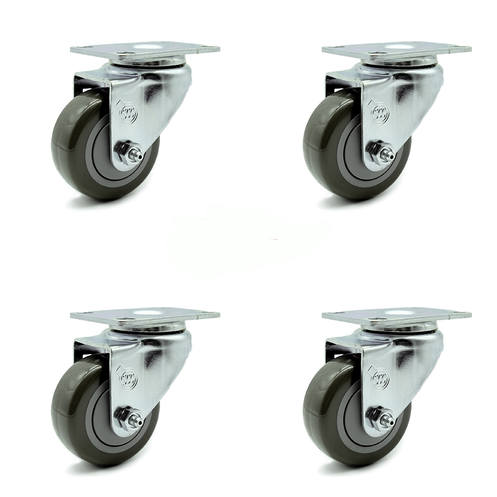 SCC-20S314-PPUB-TP2-4 Swivel Caster with 3 in. Gray Polyurethane Wheel 3.13 x 4.13 in. Overall Top Plate - Set of 4