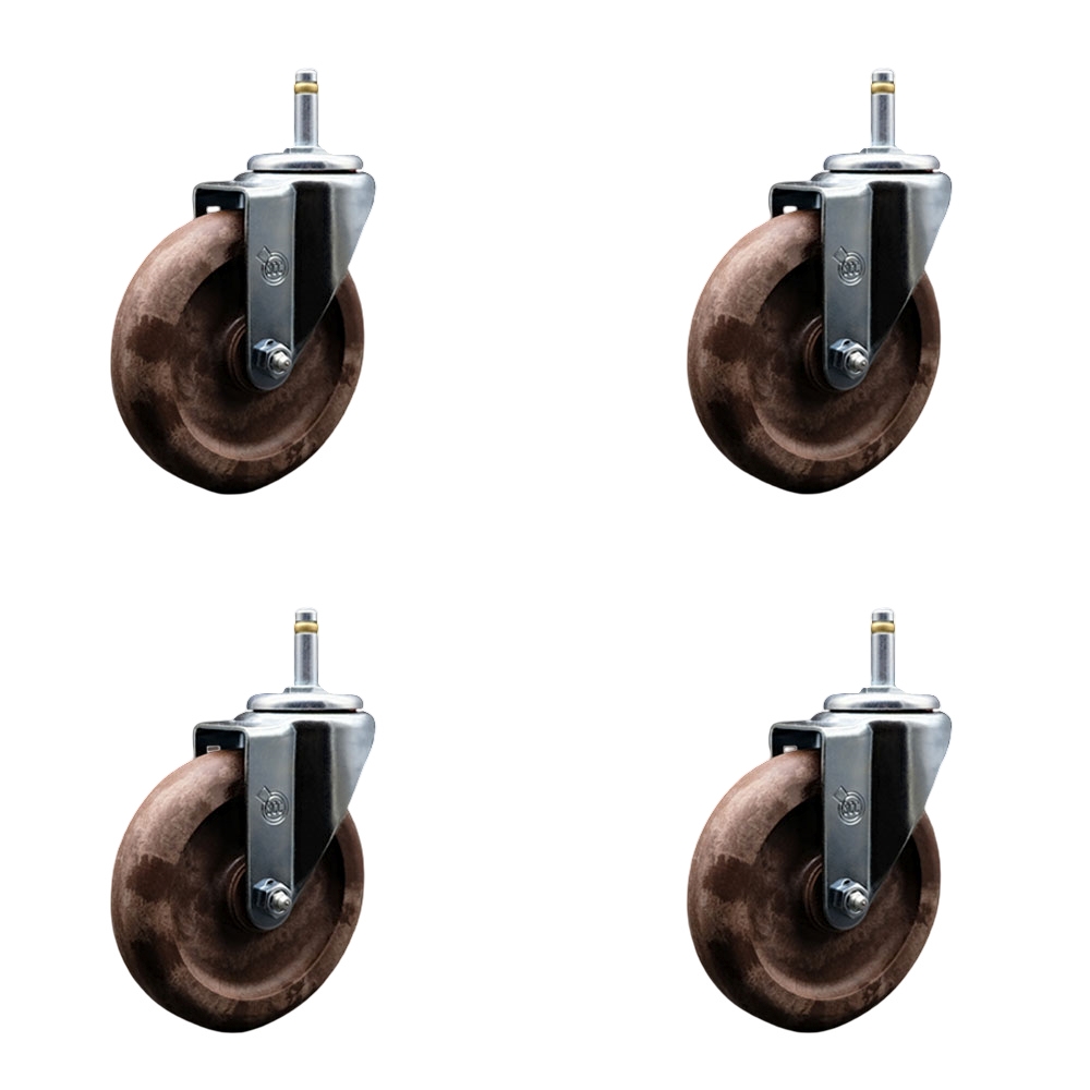 High Temperature Glass Filled Nylon Swivel Grip Ring Stem Caster with 5 x 1.25 in. Brown Wheels & 0.43 in. Stems - Set of 4