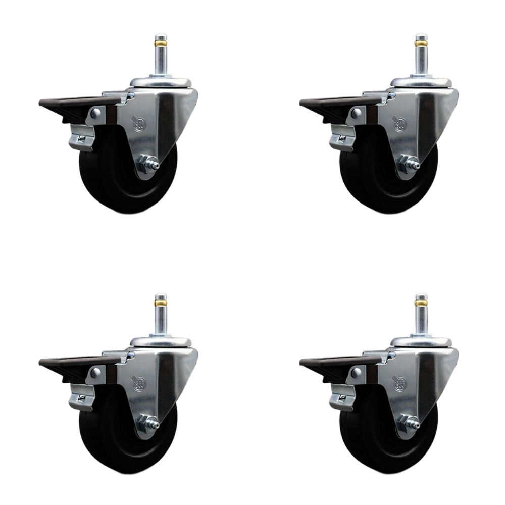 SCC-GR20S3514-HRS-PLB-716138-4 Hard Rubber Swivel Grip Ring Stem Caster with 3.5 x 1.25 in. Black Wheels & 0.43 in. Stems - Set of 4