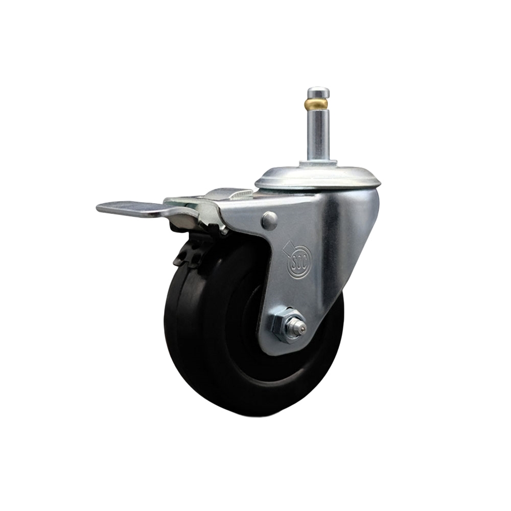 SCC-GRTTL20S414-HRS-716138 Hard Rubber Swivel Grip Ring Stem Caster with 4 x 1.25 in. Black Wheel & 0.43 in. Stem & Total Locking Brake