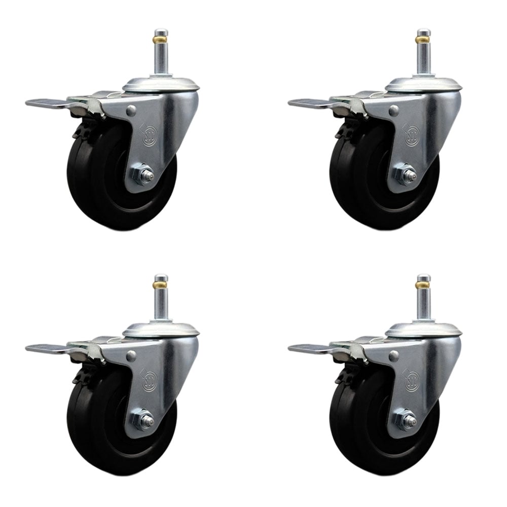 SCC-GRTTL20S414-HRS-716138-4 Hard Rubber Swivel Grip Ring Stem Caster with 4 x 1.25 in. Black Wheels & 0.43 in. Stems - Set of 4