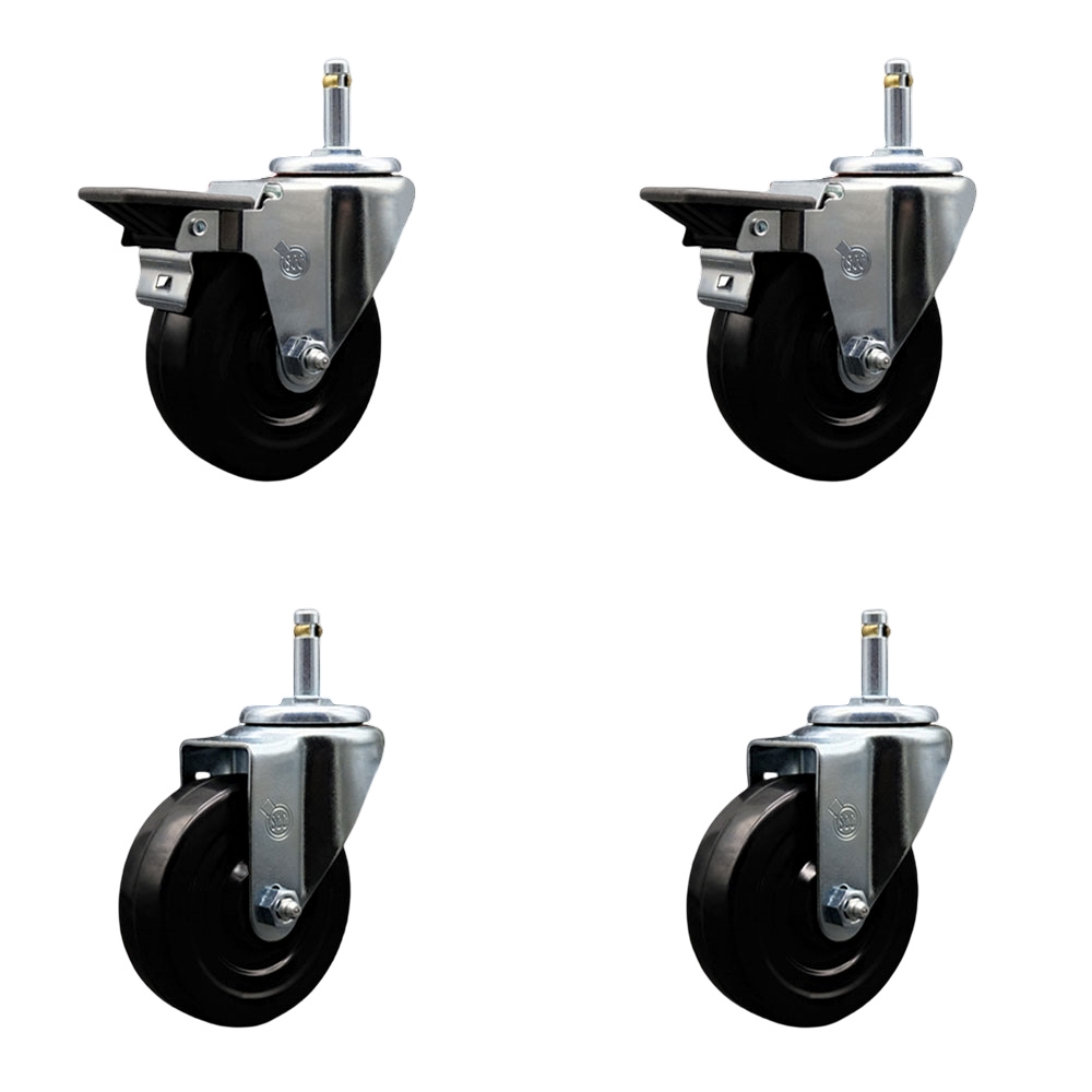 SCC-GR20S414-HRS-PLB-716138-2-S-2 Hard Rubber Swivel Grip Ring Stem Caster with 4 x 1.25 in. Black Wheels & 0.43 in. Stems - Set of 4