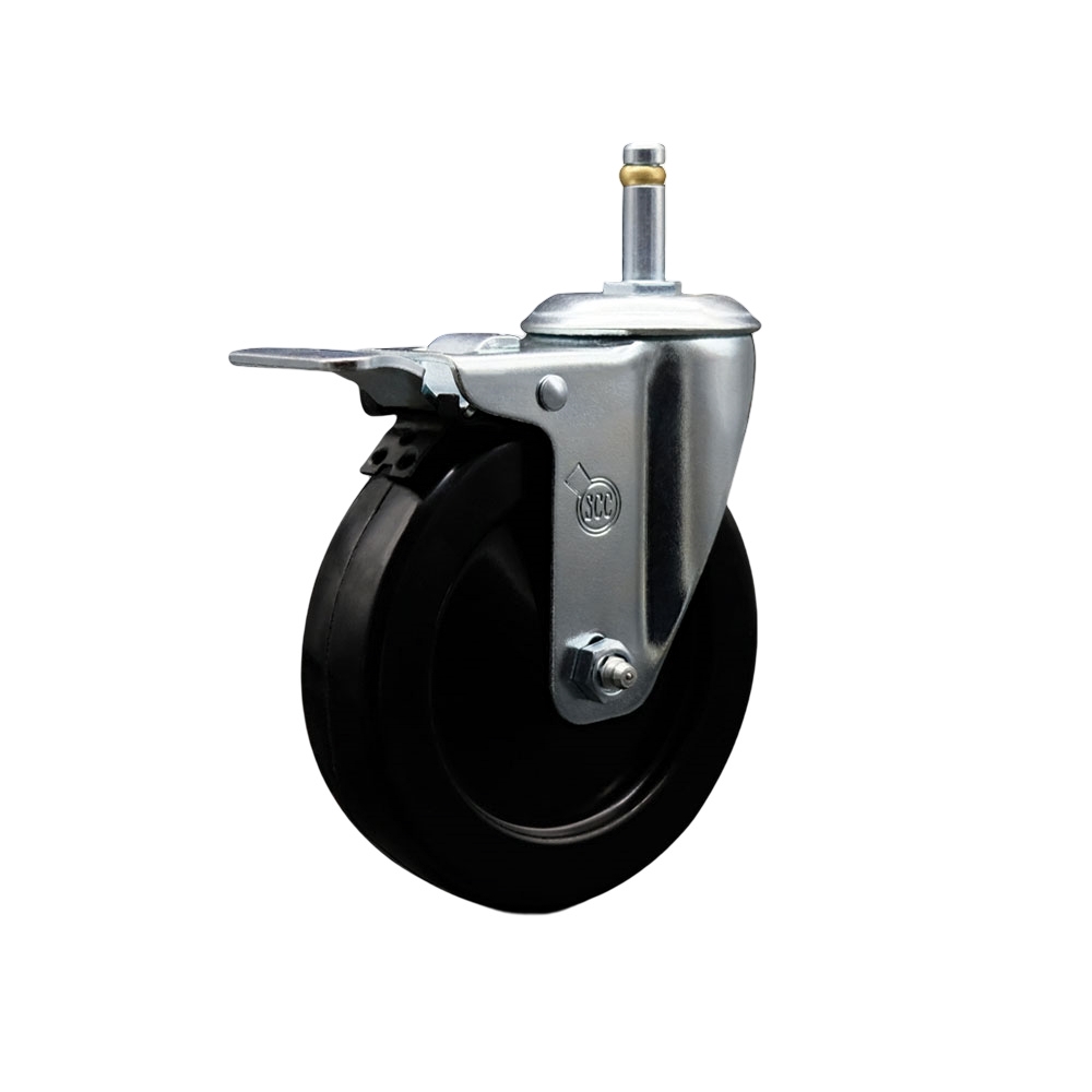 SCC-GRTTL20S514-HRS-716138 Hard Rubber Swivel Grip Ring Stem Caster with 5 x 1.25 in. Black Wheel & 0.43 in. Stem & Total Locking Brake