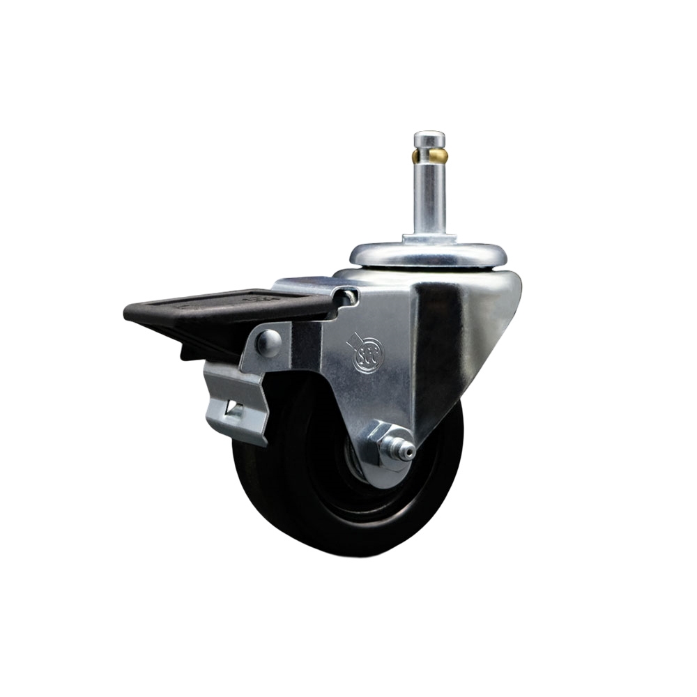 SCC-GR20S314-PHR-PLB-716138 Phenolic Swivel Grip Ring Stem Caster with Roller Bearing 3 x 1.25 in. Black Wheel & 0.43 in. Stem & Posi Locking Brake
