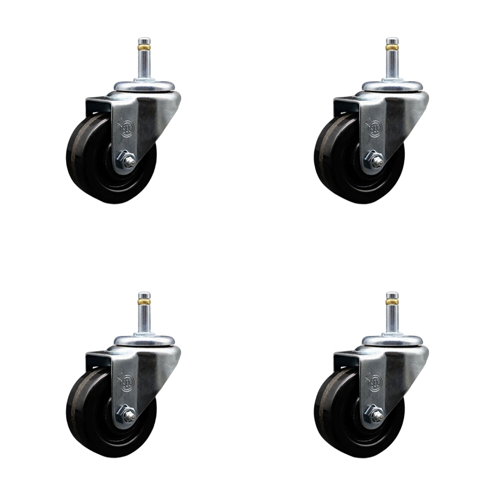 SCC-GR20S314-PHR-716138-4 Phenolic Swivel Grip Ring Stem Caster with Roller Bearing with 3 x 1.25 in. Black Wheels & 0.43 in. Stems - Set of 4