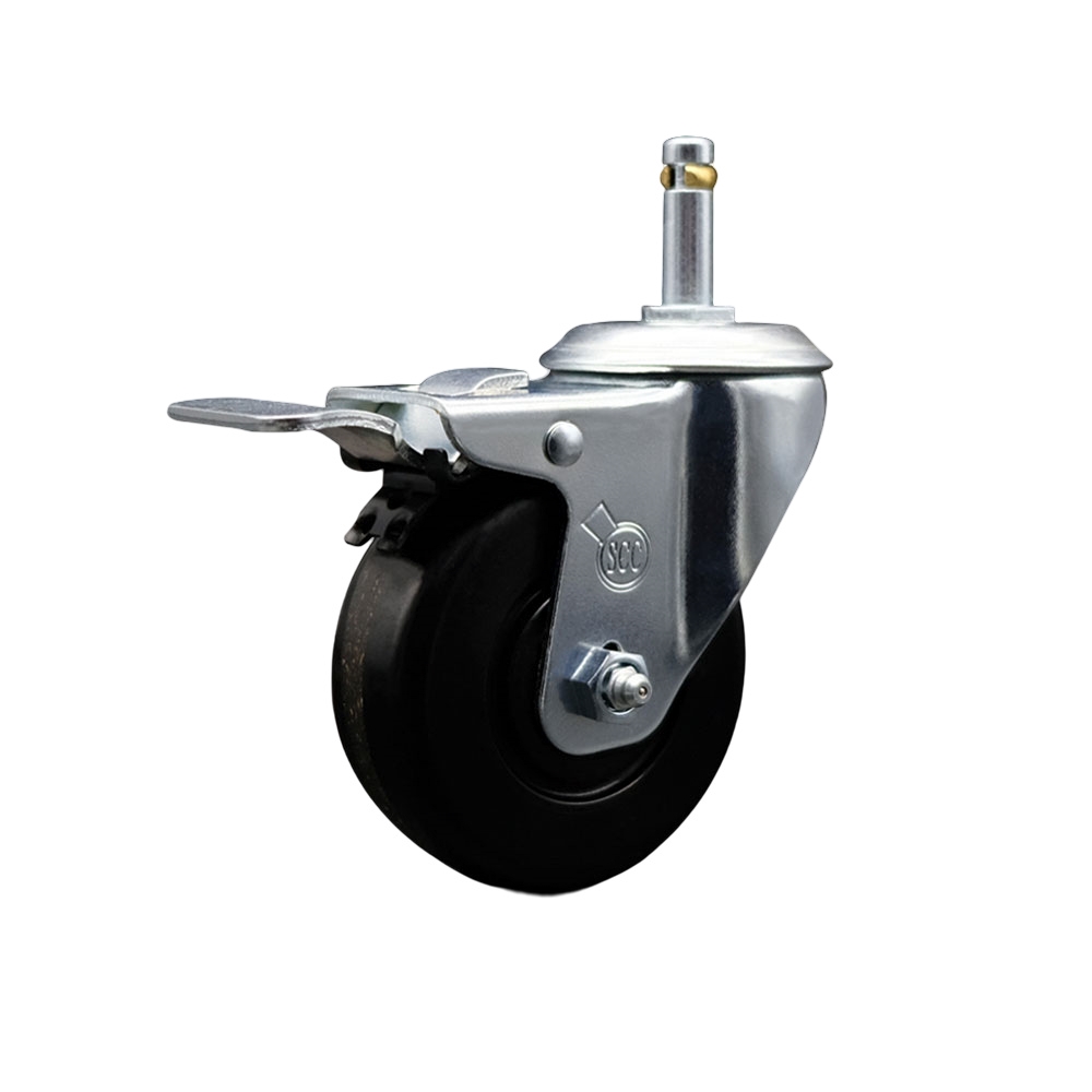 SCC-GRTTL20S414-PHR-716138 Phenolic Swivel Grip Ring Stem Caster with Roller Bearing 4 x 1.25 in. Black Wheel & 0.43 in. Stem & Total Locking Brake