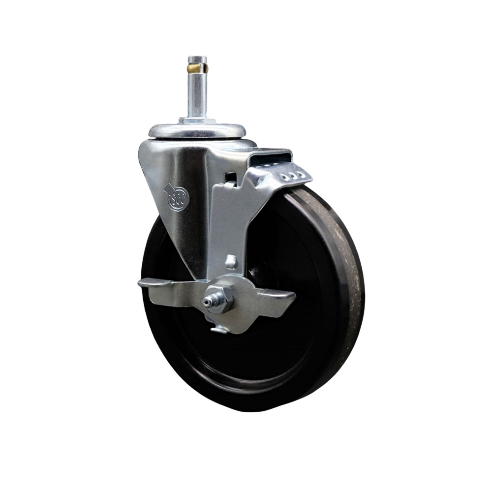 SCC-GR20S514-PHR-TLB-716138 Phenolic Swivel Grip Ring Stem Caster with Roller Bearing 5 x 1.25 in. Black Wheel & 0.43 in. Stem & Top Locking Brake