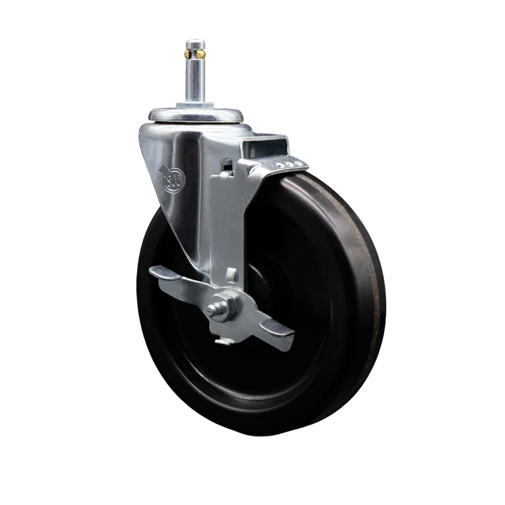 SCC-GR20S615-PHR-TLB-716138 Phenolic Swivel Grip Ring Stem Caster with Roller Bearing 6 x 1.5 in. Black Wheel & 0.43 in. Stem & Top Locking Brake