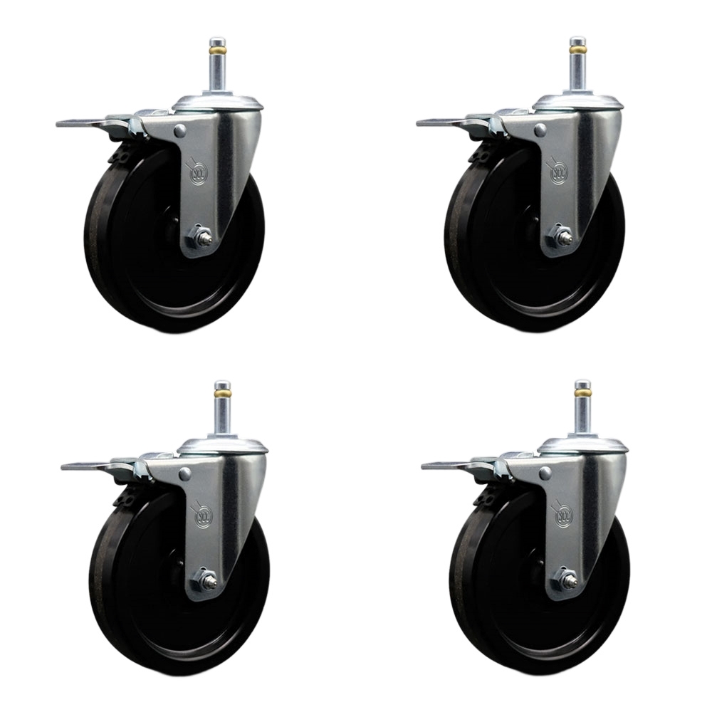 Phenolic Swivel Grip Ring Stem Caster - Black - Set of 4 - 1200 lbs Capacity