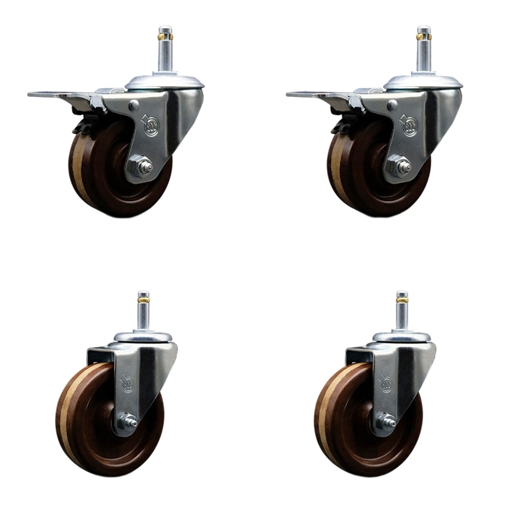 SCC-GRTTL20S414-PHSHT-716138-2-S-2 High Temperature Phenolic Swivel Grip Ring Stem Caster 4 x 1.25 in. Brown Wheels & 0.43 in. Stems - Set of 4