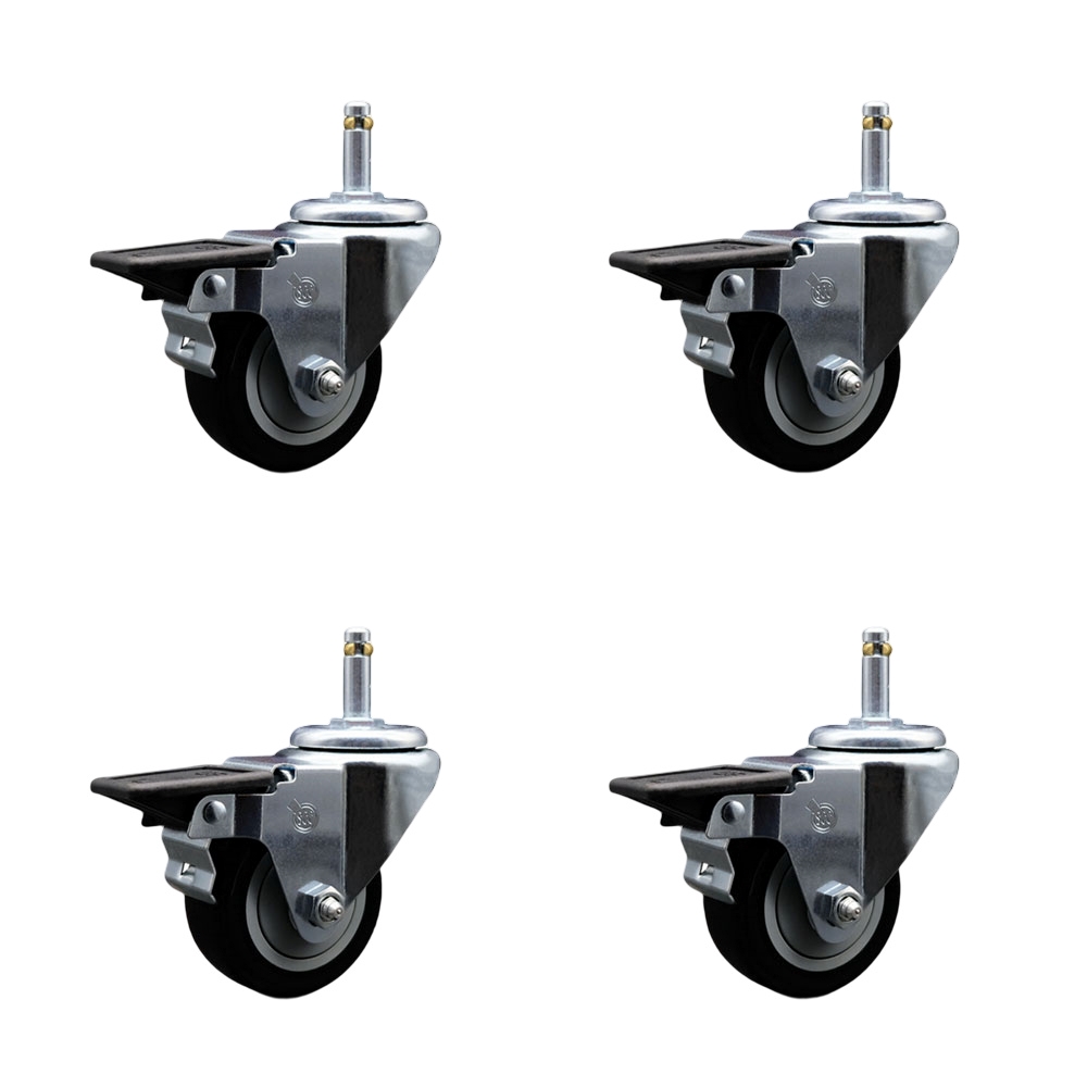 SCC-GR20S314-PPUB-BLK-PLB-716138-4 Polyurethane Swivel Grip Ring Stem Caster with 3 x 1.25 in. Black Wheels & 0.43 in. Stems - Set of 4